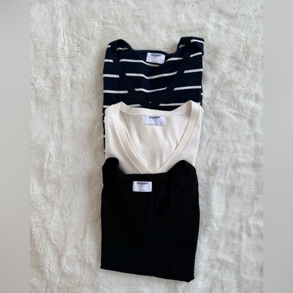 Old Navy Sweaters - 📦 3-Pack: Old Navy V-Neck Sweaters - Navy Stripe, Cream, Black - Size S
